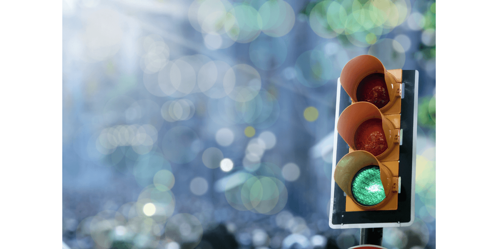 A traffic light with a machine learning algorithm in the background